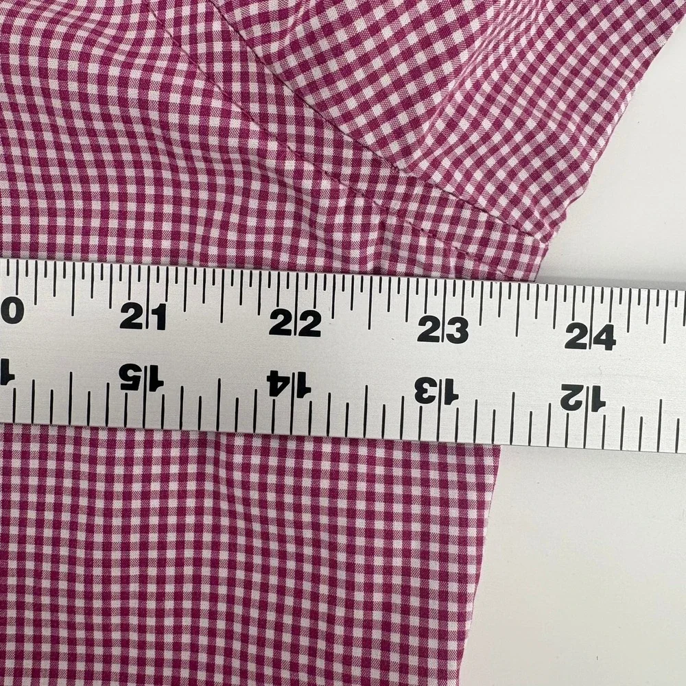 Banana Republic Mens L Burgundy Gingham Cotton Button Down Shirt 16-16.5